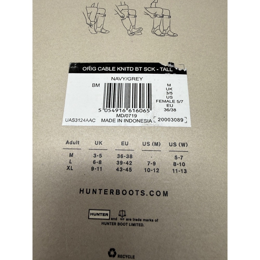 Hunter Original Tall Cable Knit Boot Socks Navy Grey Medium UAS3124AAC NEW - Picture 8 of 8